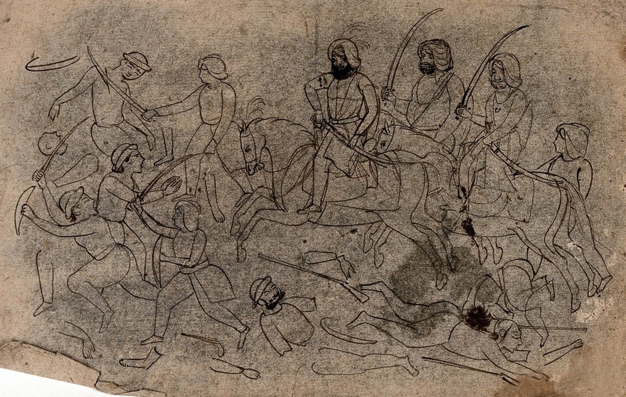 A battle. Ink drawing.