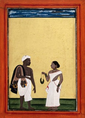 A bangle maker and his wife. Gouache drawing.