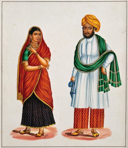 A Patanee couple. Gouache drawing.