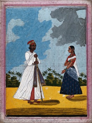 view Chubdah or running footman and wife. Gouache drawing.