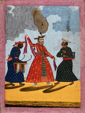 Dancers possibly Marathas. Gouache drawing.