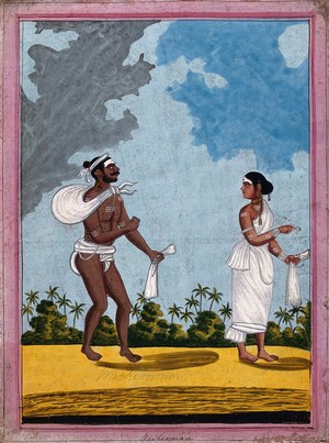 view Indian washerman and wife. Gouache drawing.