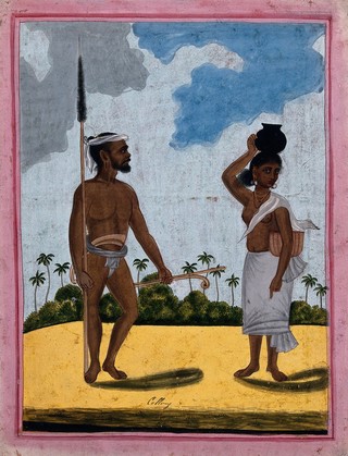 Collier and wife. Gouache drawing.