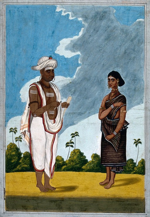 A Moodaly and wife. Gouache drawing.