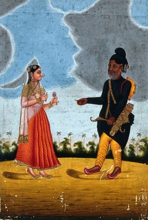 view A Moorish soldier and wife from Poona. Gouache drawing.