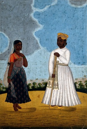 view A Moorish man with wife. Gouache drawing.