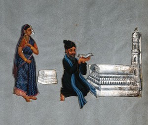 view An Indian Muslim priest; left, his wife. Gouache painting.