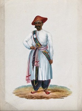 An Indian sentry (?). Gouache painting by an Indian artist.