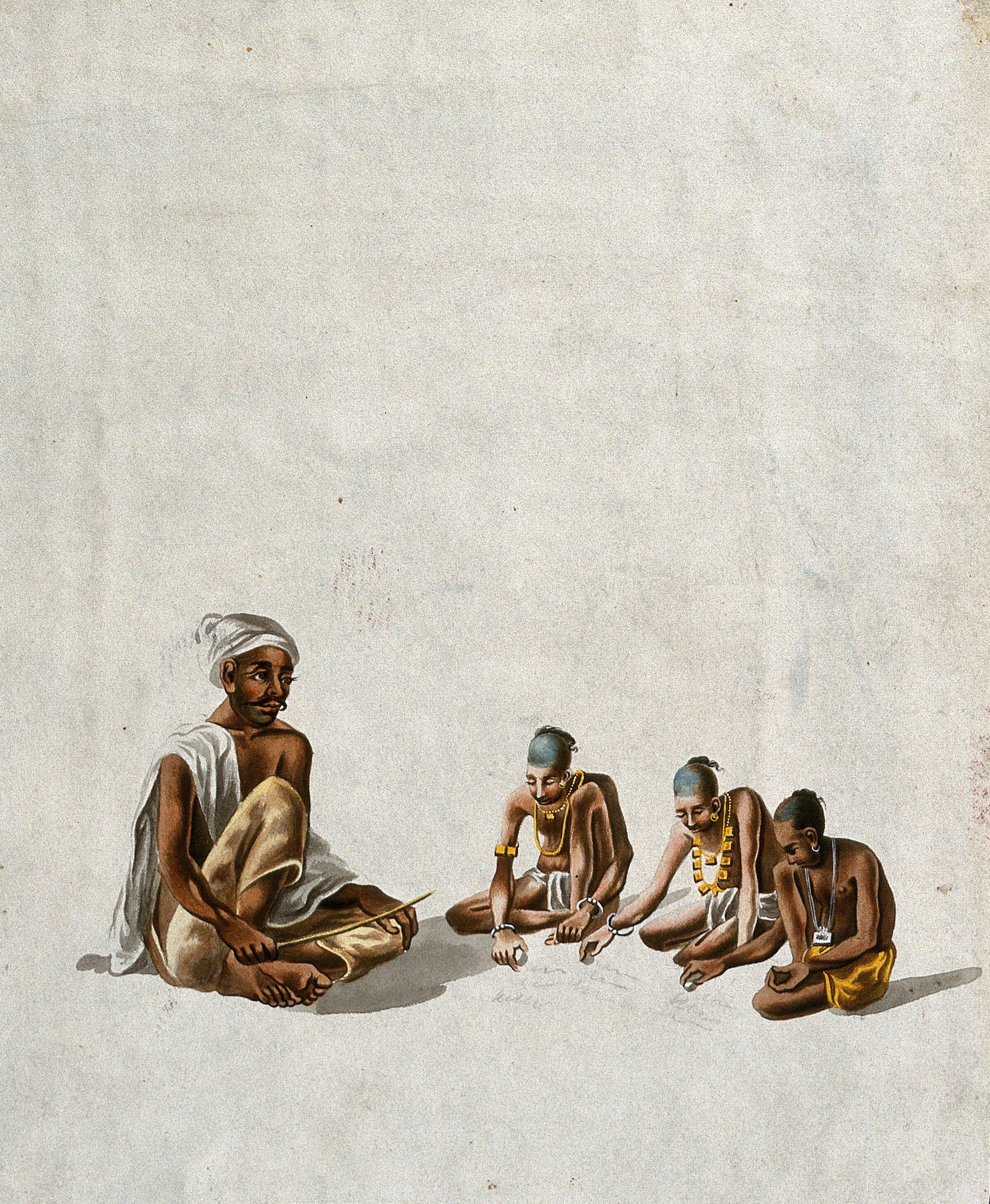 A Village School A Teacher Giving Lessons To Three Children Gouache Painting By An Indian Artist Wellcome Collection