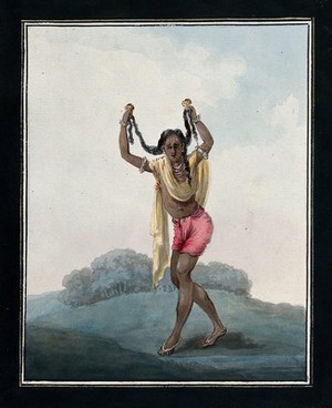 view A performer; a man who enacts the female role. Gouache painting by an Indian artist.