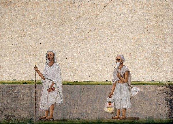 Two Shwetambar Jain monks. Watercolour by an Indian artist.