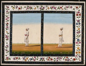 view Two male attendants. Gouache painting by an Indian artist.