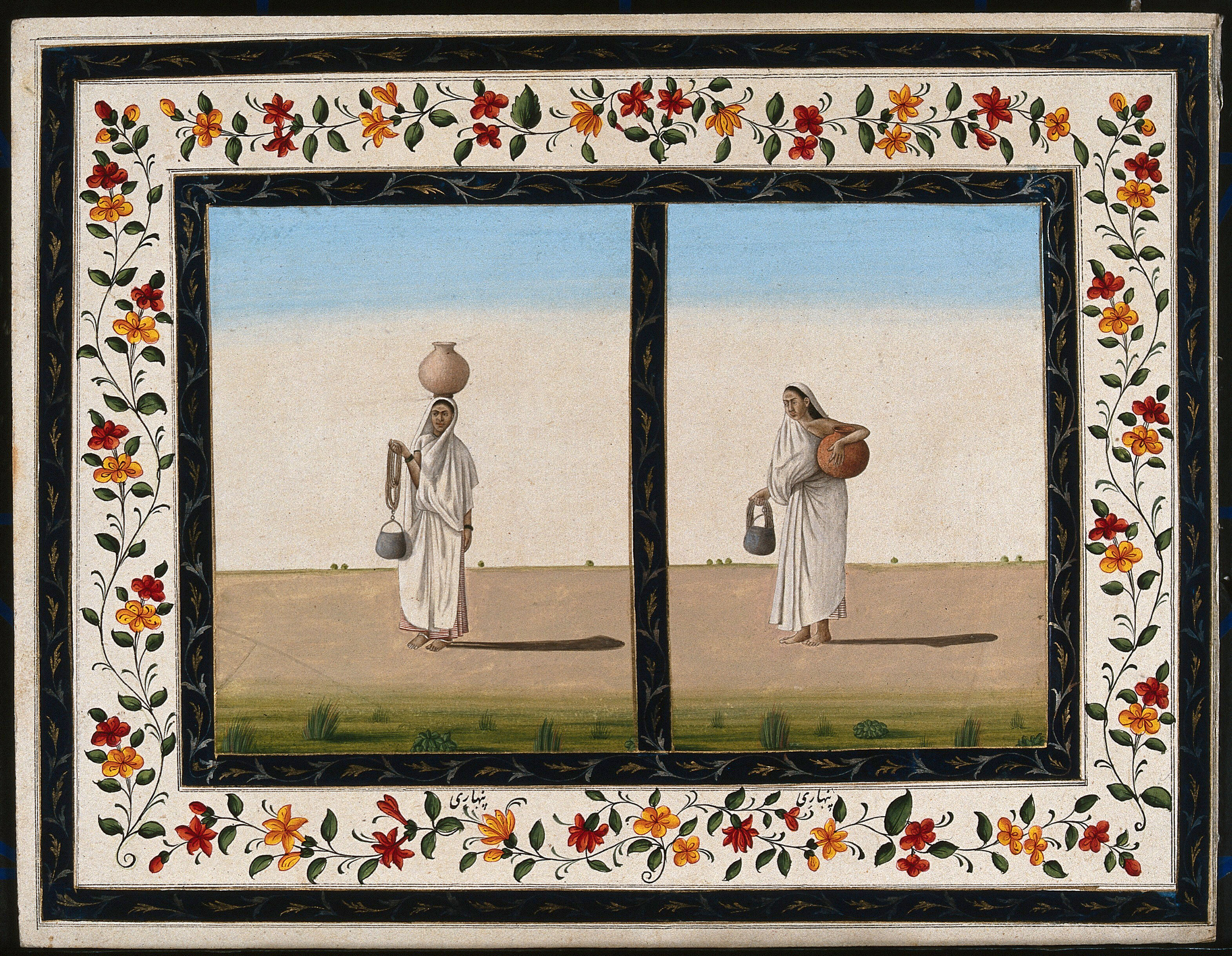 Two Indian Women Carrying Water Gouache Painting By An Indian