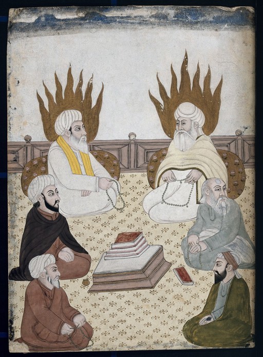Sufi saints seated around holy scriptures