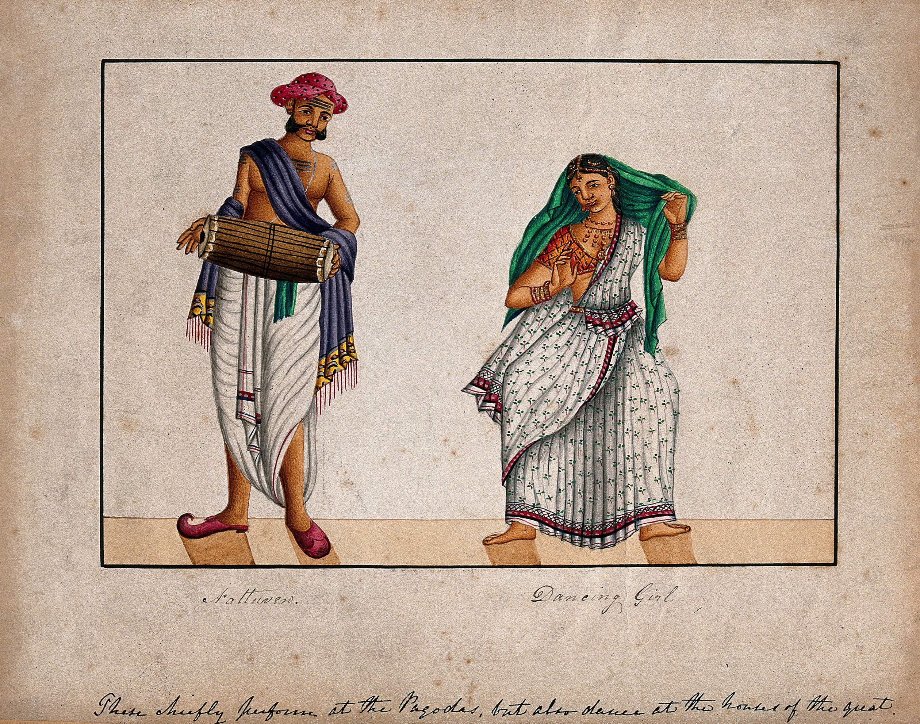 A Dancing Girl And Musician Gouache Painting By An Indian Painter