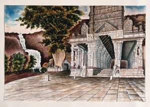 view Madurai: Tirumala Naick's Palace. Watercolour by an Indian painter.