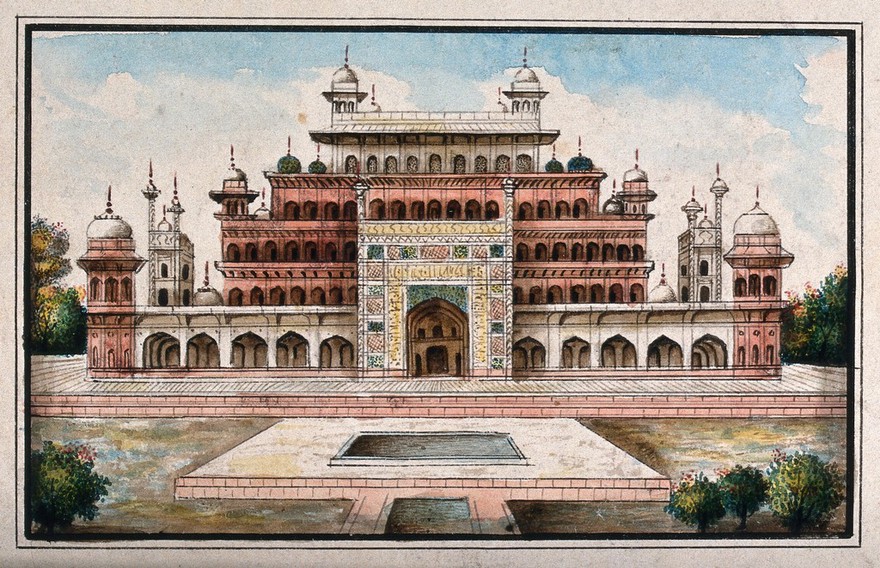 Sikandra, near Agra, Uttar Pradesh: mausoleum of the Emperor Akbar. Watercolour.