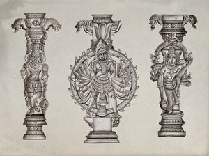 view Three different aspects of Vishnu. Drawings by an Indian artist.