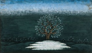 view A tree beside a pool of water (?). Gouache painting by an Indian artist.