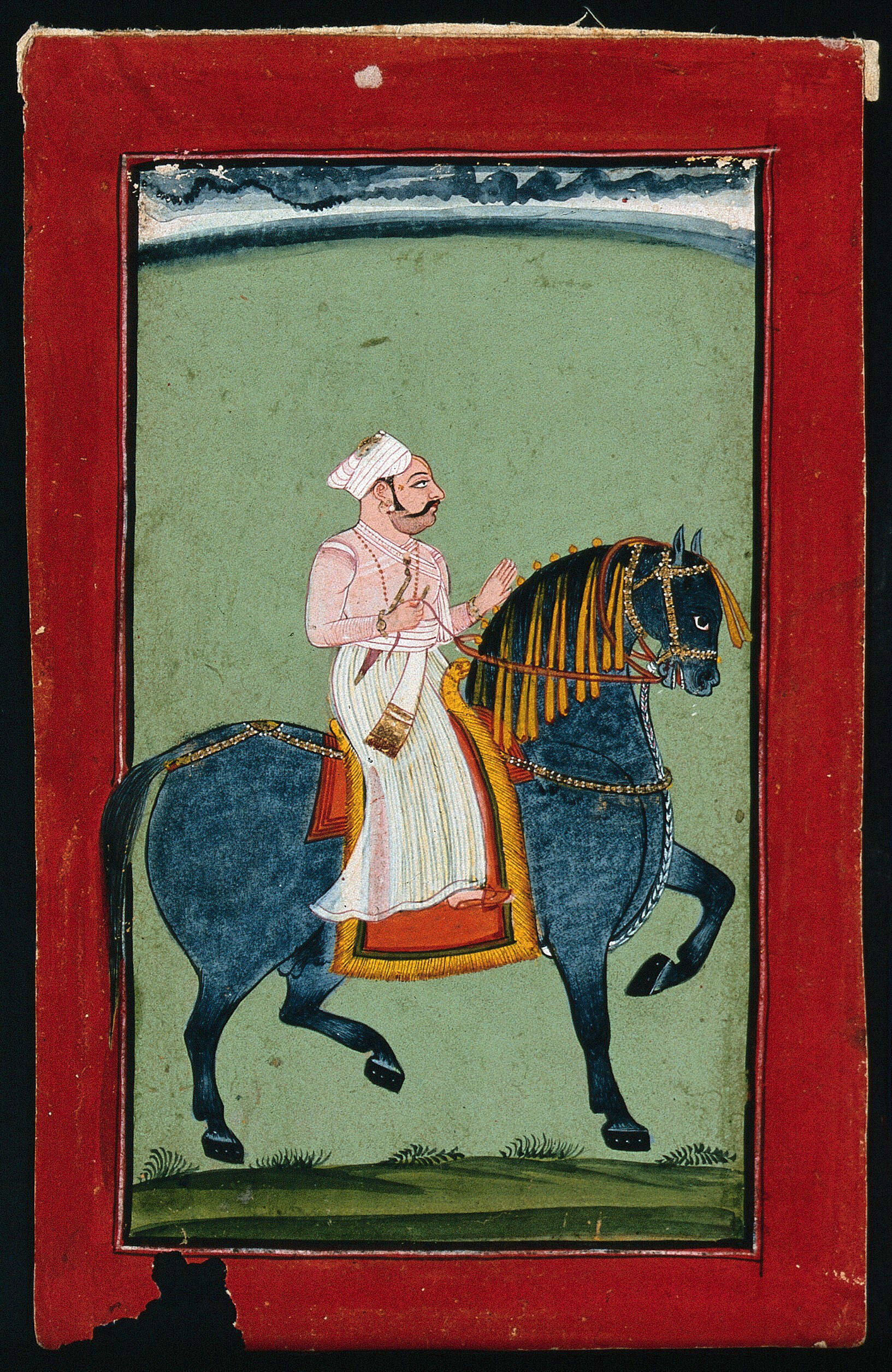 A Rajput Nobleman Riding A Horse Gouache Painting By An Indian