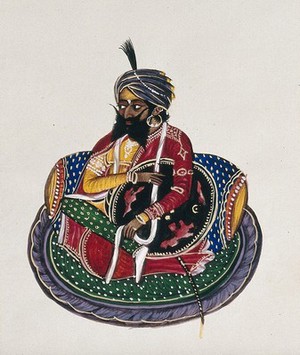 view A Sikh nobleman. Gouache painting by an Indian painter.