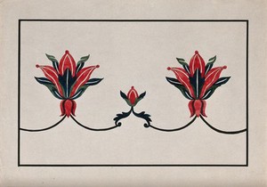 view A floral border for pietra dura (marble inlaid with semi-precious stones). Gouache painting by an Indian artist.