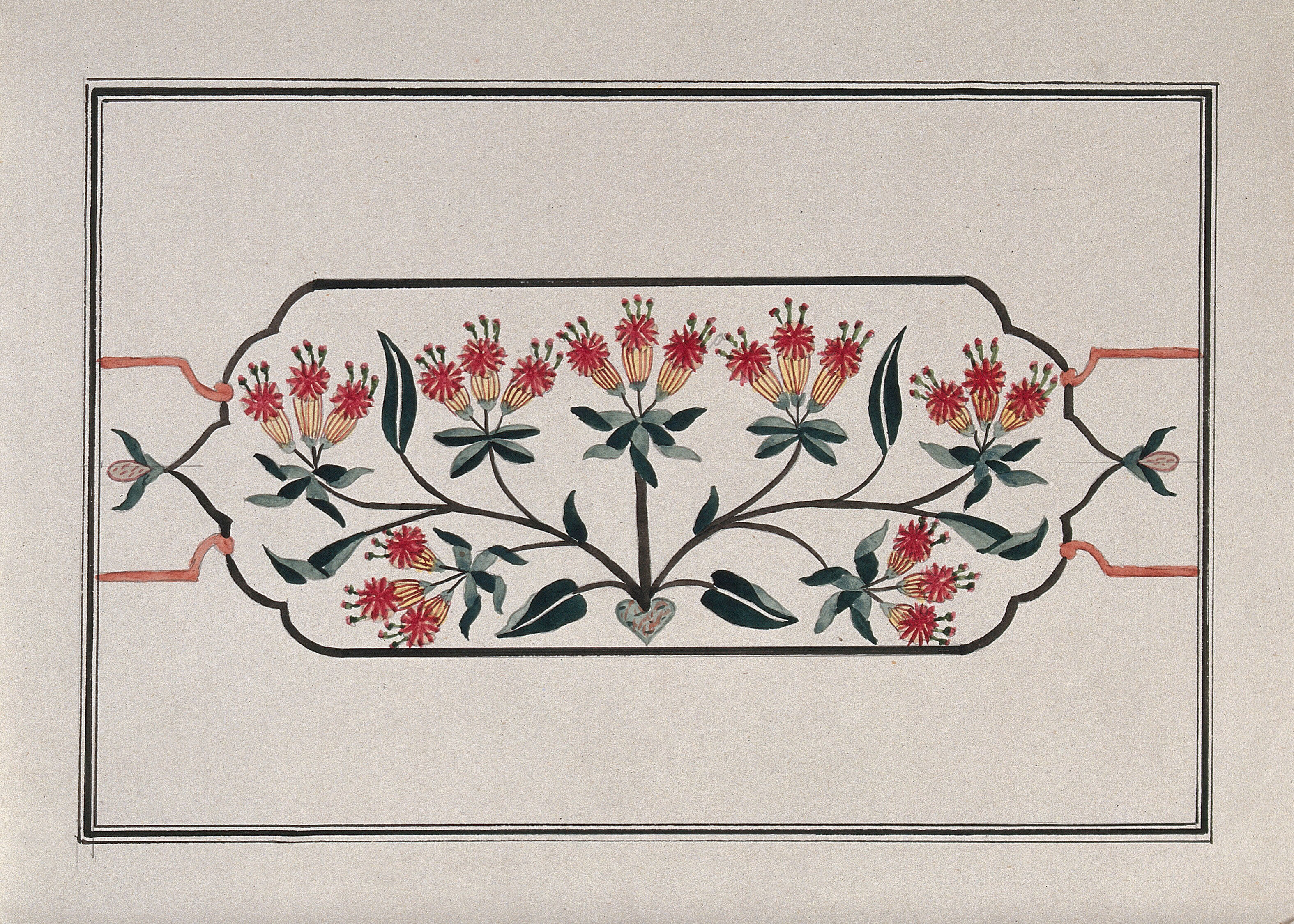 A Floral Pattern In A Cartouche For Pietra Dura Work Marble