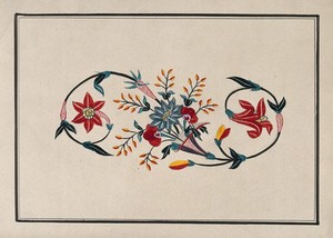 view A floral design for pietra dura (marble inlaid with semi-precious stones). Gouache painting by an Indian artist.