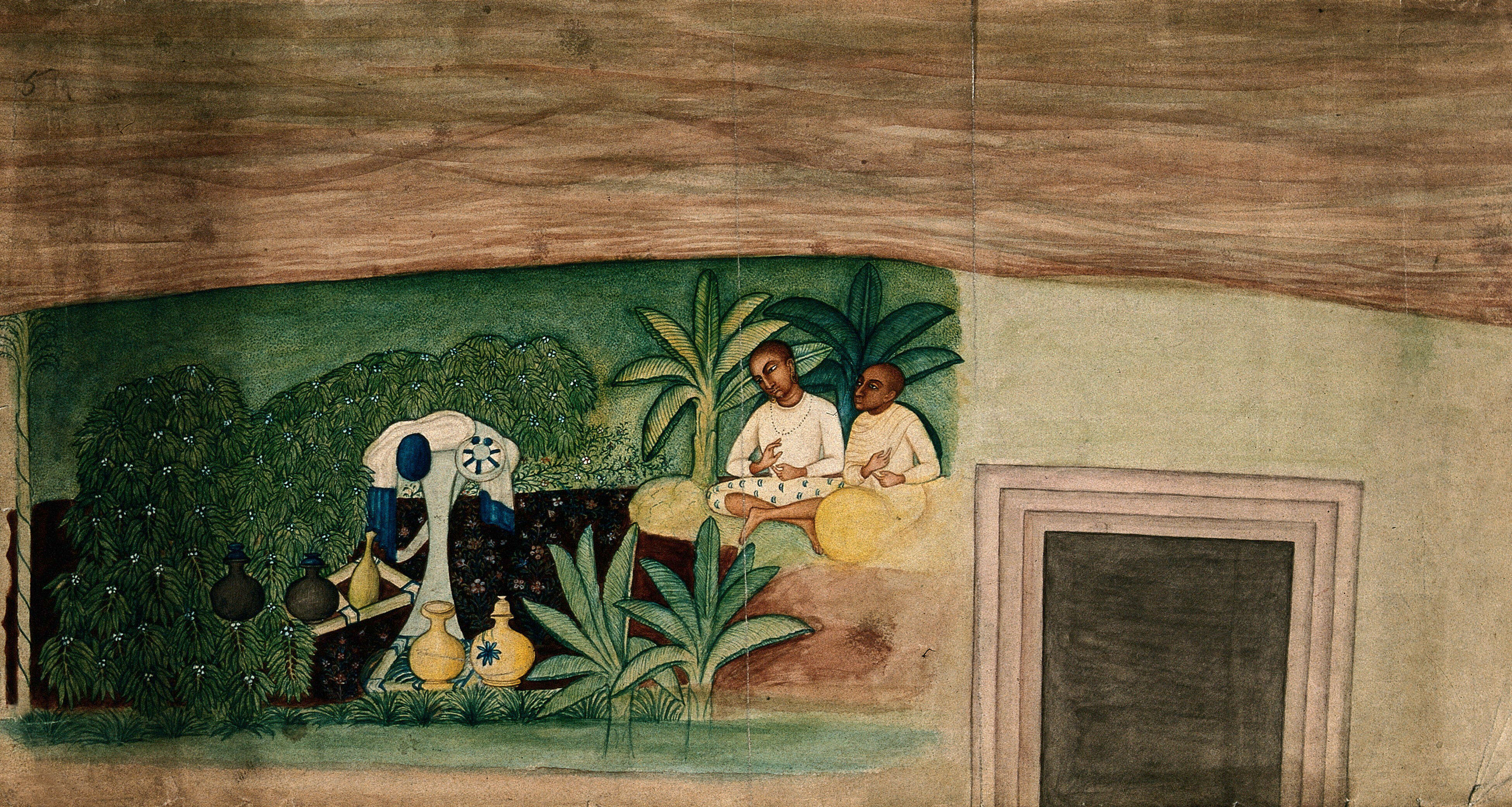 Cave Paintings Two Indo African Men Resting Gouache Painting By