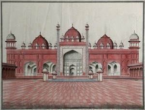 view Agra, Jumma Masjid. Watercolour drawing by an Indian artist.