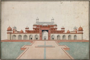 view Sikandra, near Agra, Uttar Pradesh: mausoleum of the Emperor Akbar. Watercolour.