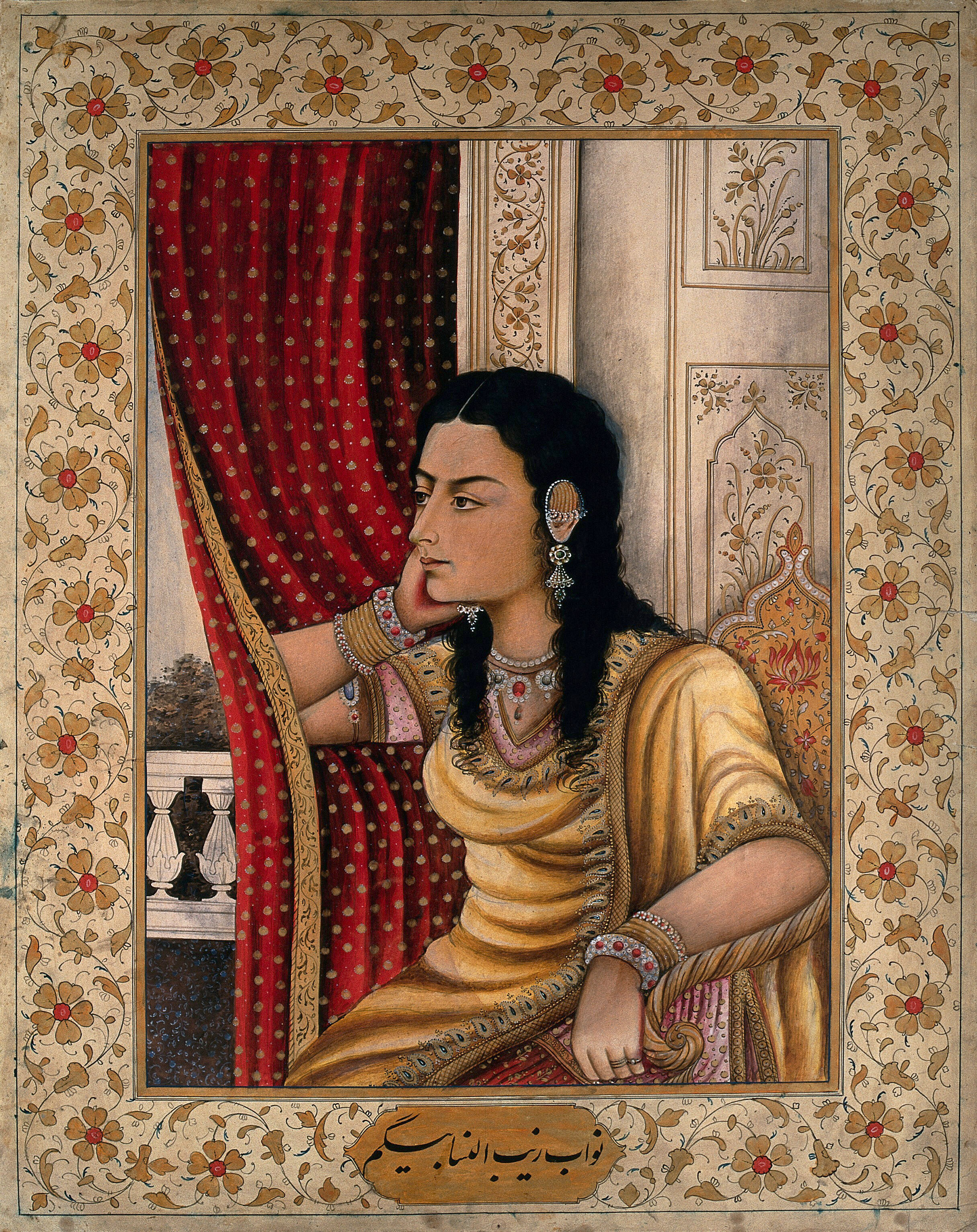 A Mughal Courtesan Or Member Of A Royal Family Looking Out Of A