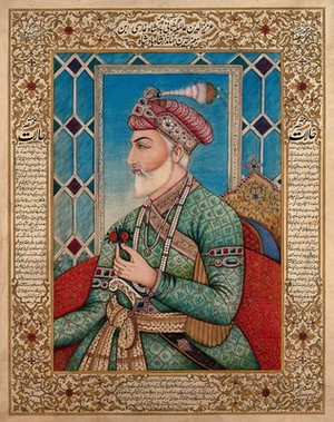 view A Mughal emperor or member of a royal family holding a flower: profile. Gouache painting by an Indian painter.