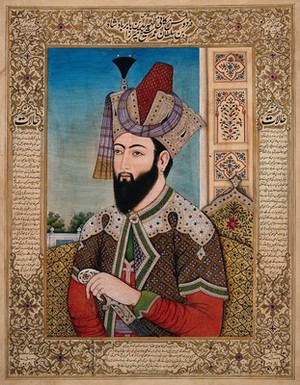 view A Mughal emperor or member of a royal family. Gouache painting by an Indian painter.