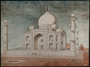 view Agra: the Taj Mahal. Watercolour painting by an Indian artist.