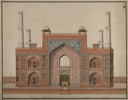 Sikandra, near Agra, Uttar Pradesh: gateway to the mausoleum of the Emperor Akbar. Gouache painting.