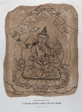 Manjusri, the God of wisdom. Chromolithograph.