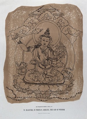 view Manjusri, the God of wisdom. Chromolithograph.