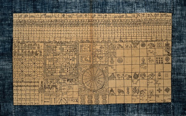 Astrology chart: table to indicate lucky and unlucky periods, as well as the chances of undertakings. Chromolithograph.