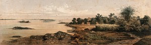view Bengal: the jheels (shallow expansive lake) at high water. Lithograph.