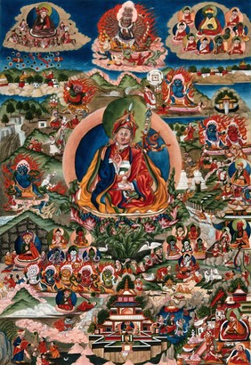 Guru Rinpoche (Padmasambhava). Gouache painting by a Tibetan artist.