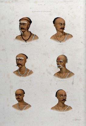 Signs worn by Brahmins. Lithograph.