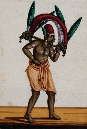 view A man of "Pundarum caste". Gouache painting on mica, by an Indian artist.