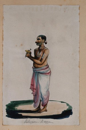view A religious beggar. Watercolour drawing by an Indian artist.