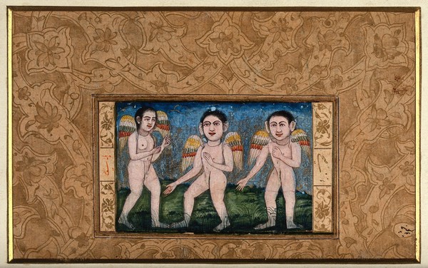Three peris (fairies). Gouache painting by a Persian artist, ca. 1700 (?).