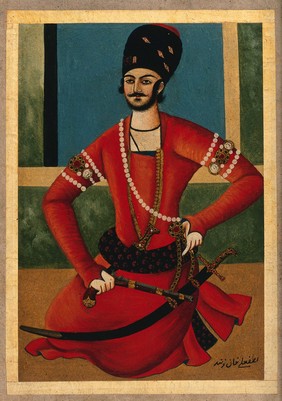 Lutf Alī Khān Zand. Gouache painting by a Persian artist, Qajar period.