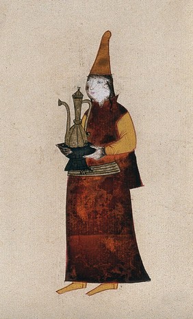 A Turkish (?) woman carrying a coffee pot. Gouache.