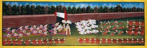 view Burma: courtiers pay homage to a royal personage. Gouache painting.