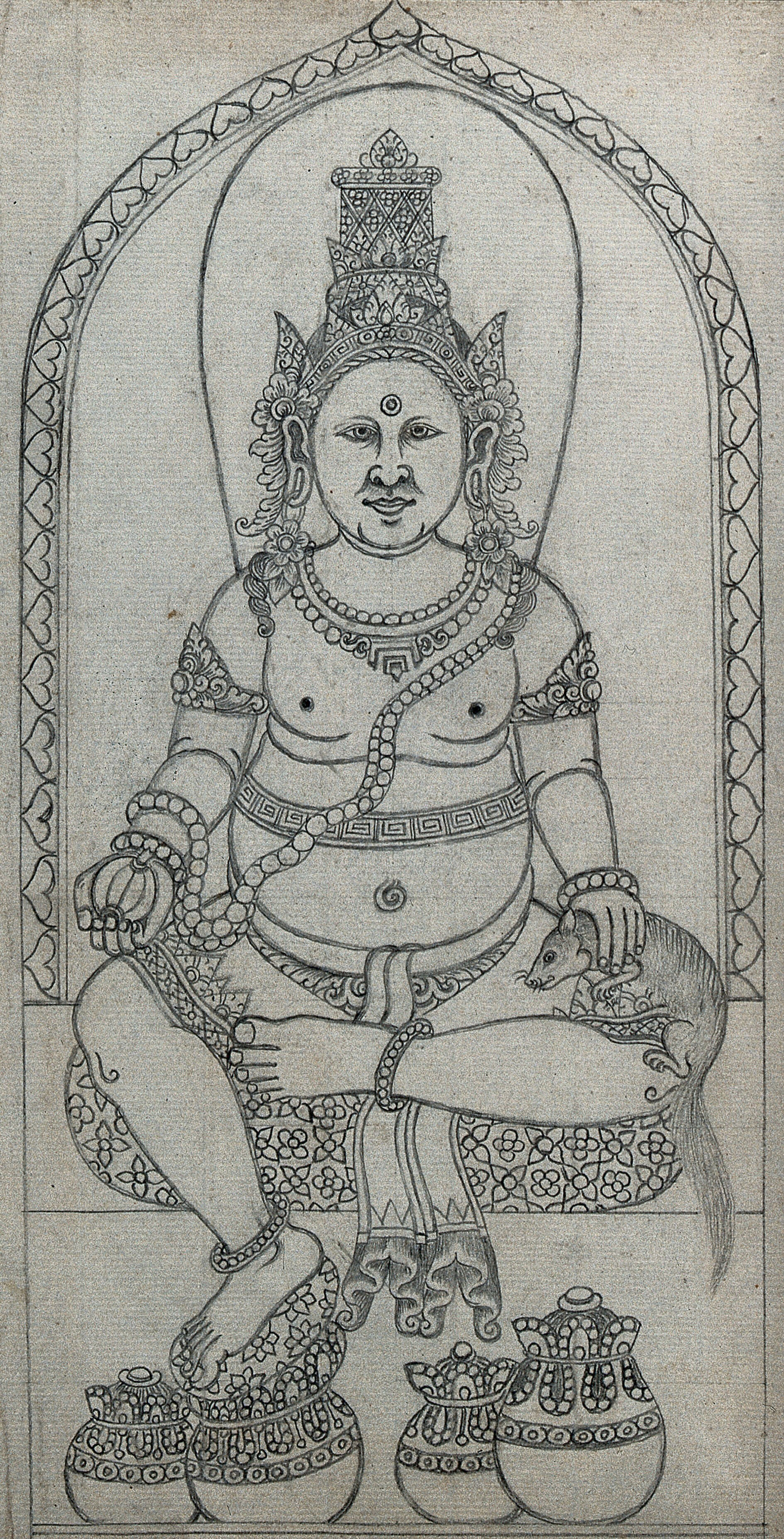 Temple Sculpture A Seated Figure Pencil Drawing Wellcome