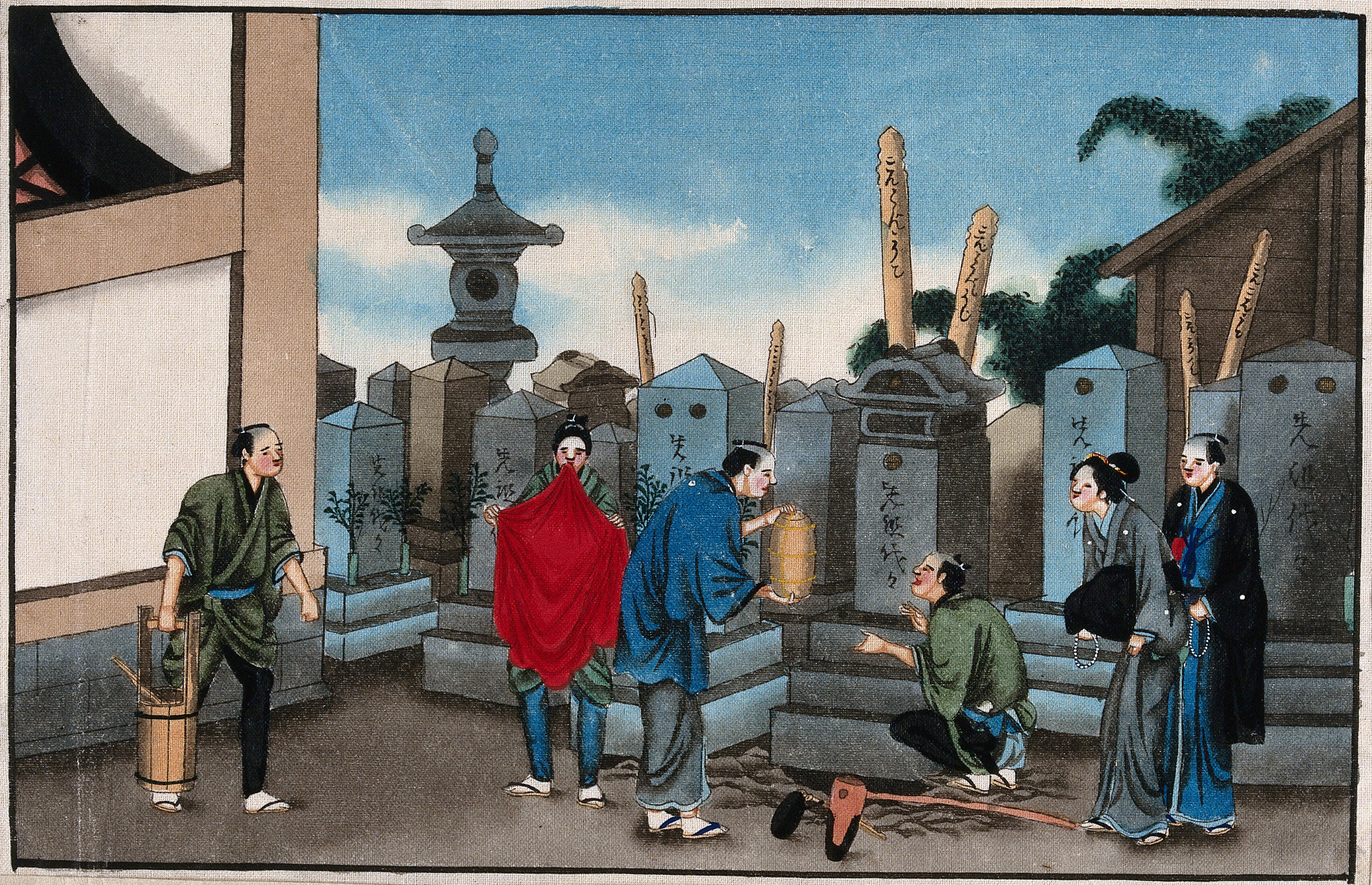Japanese Funeral Customs Watched By Two Mourners An Attendant